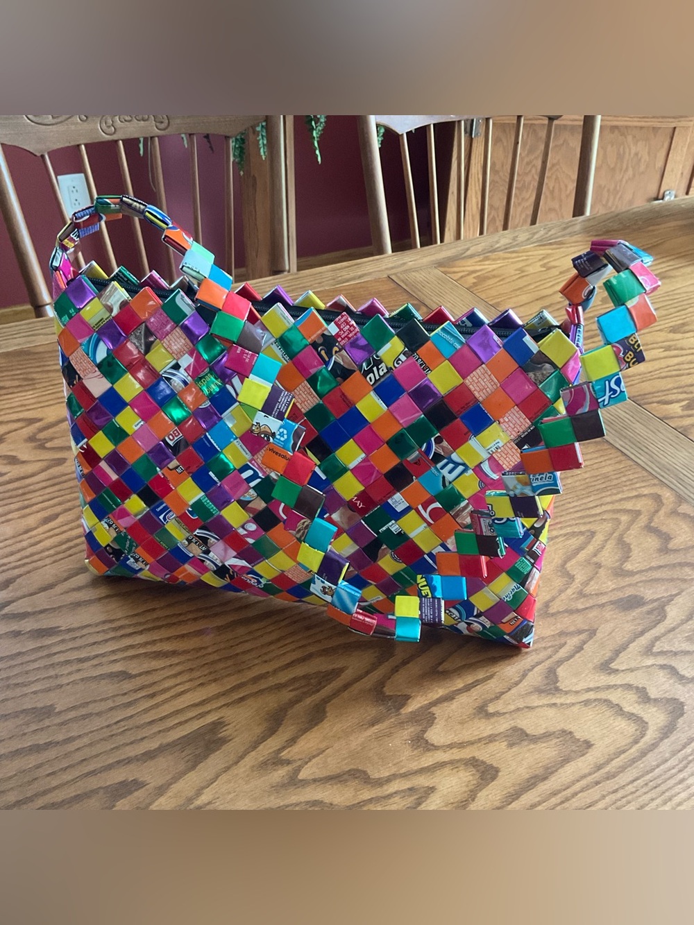 Vintage Handmade Eco-Friendly Woven Candy Wrapper Shoulder Bag - Multicolor